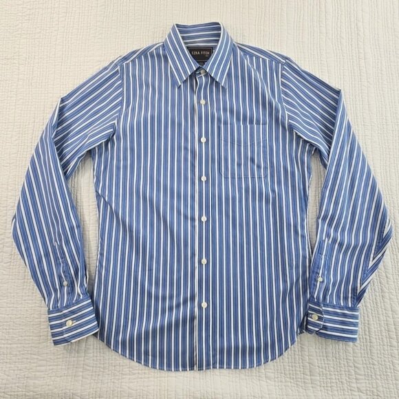 Ezra Fitch Shirt Men's L Blue White Long Sleeve Button Up Stripe 100% Cotton EUC - Picture 1 of 15